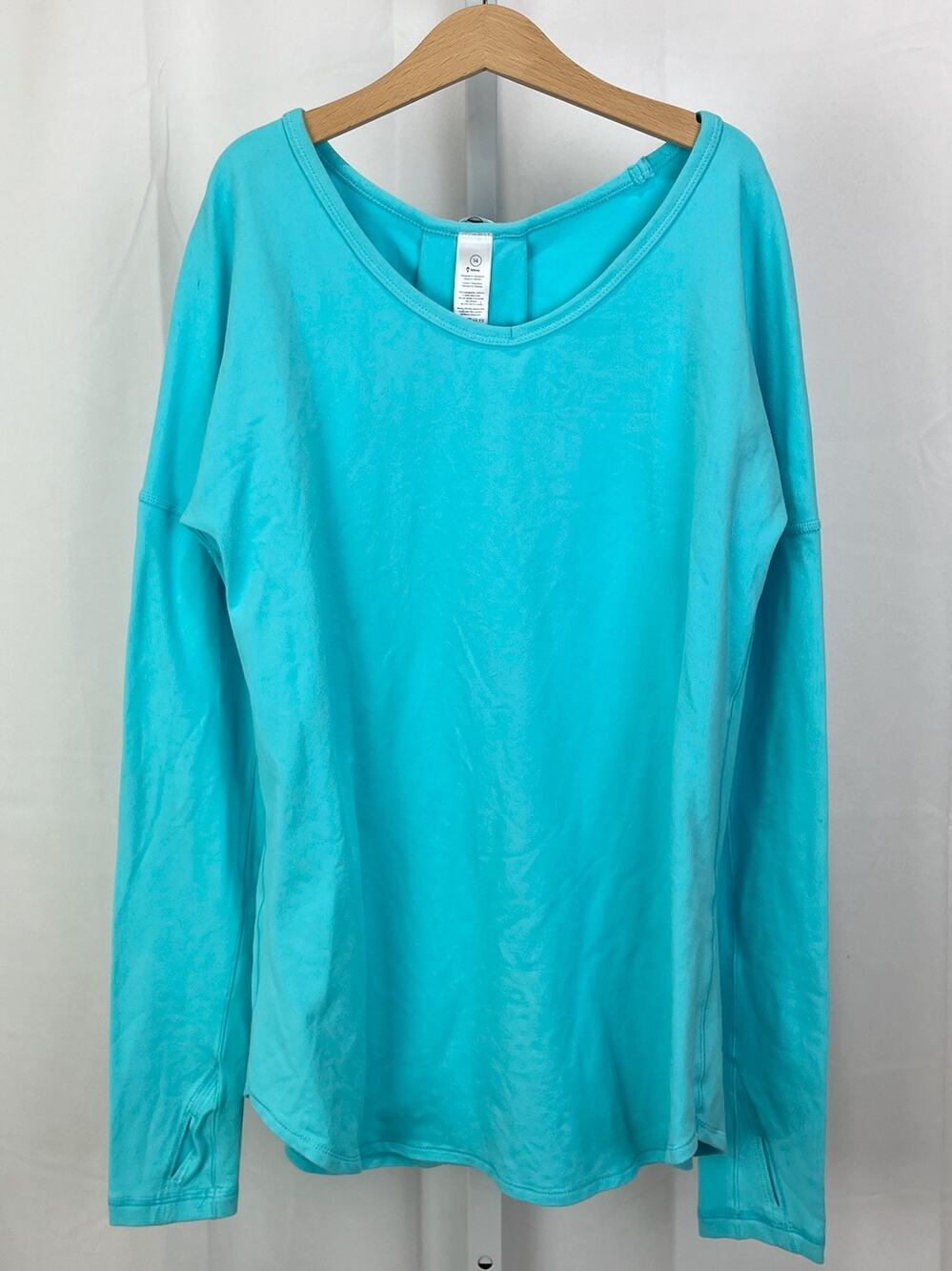 IVIVVA Girls 14 Lululemon Mindful Moment Long Sleeve Tee Top Back Pleat Blue